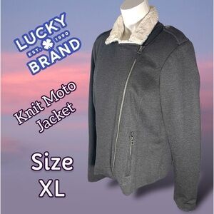 Lucky Brand NWT Women’s Lined Knit Moto Jacket Size XL Faux Fur Charcoal Gray